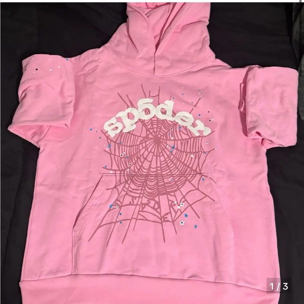Spyder Pink Hooded Sweatshirt with Spider Web Graphic